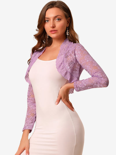 Allegra K Elegant Sheer Floral Lace Crop Cardigan Bolero Shrug