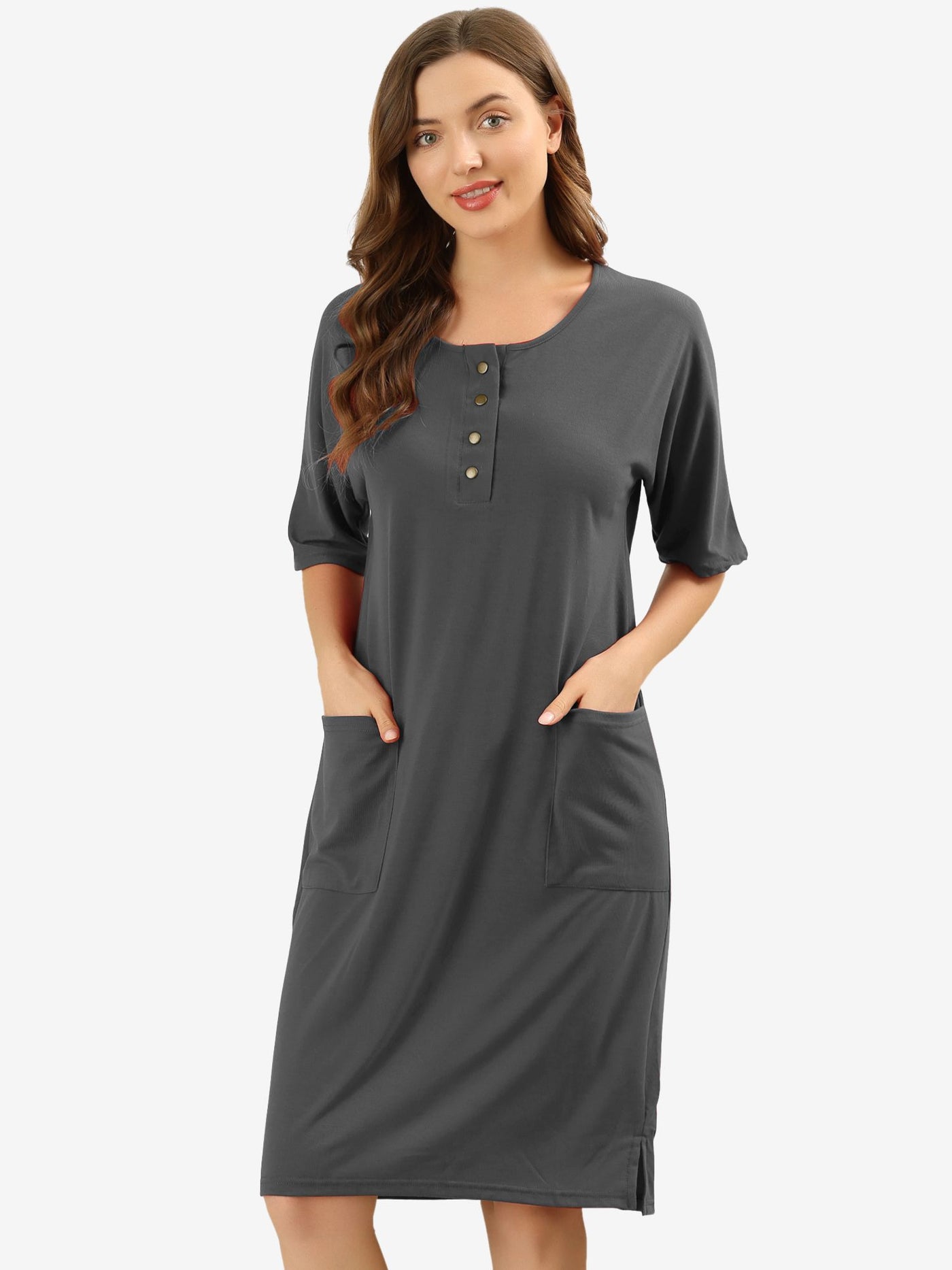 Allegra K Nightgown Lounge Nightshirt Short Sleeve Sleepwear Pajama Dress