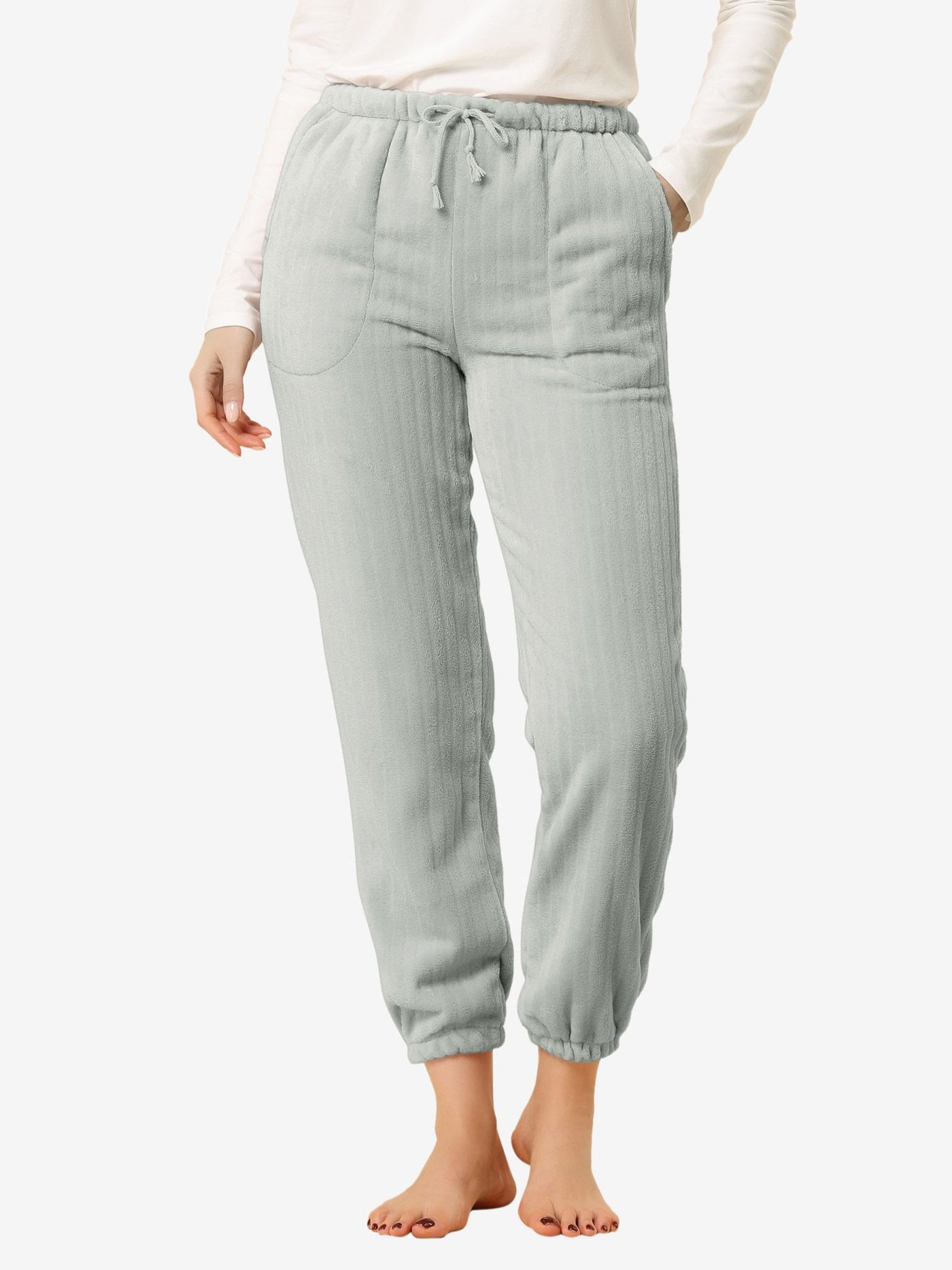 Allegra K Pajama Sleepwear Ankle Bottoms with Pockets Winter Lounge Pants