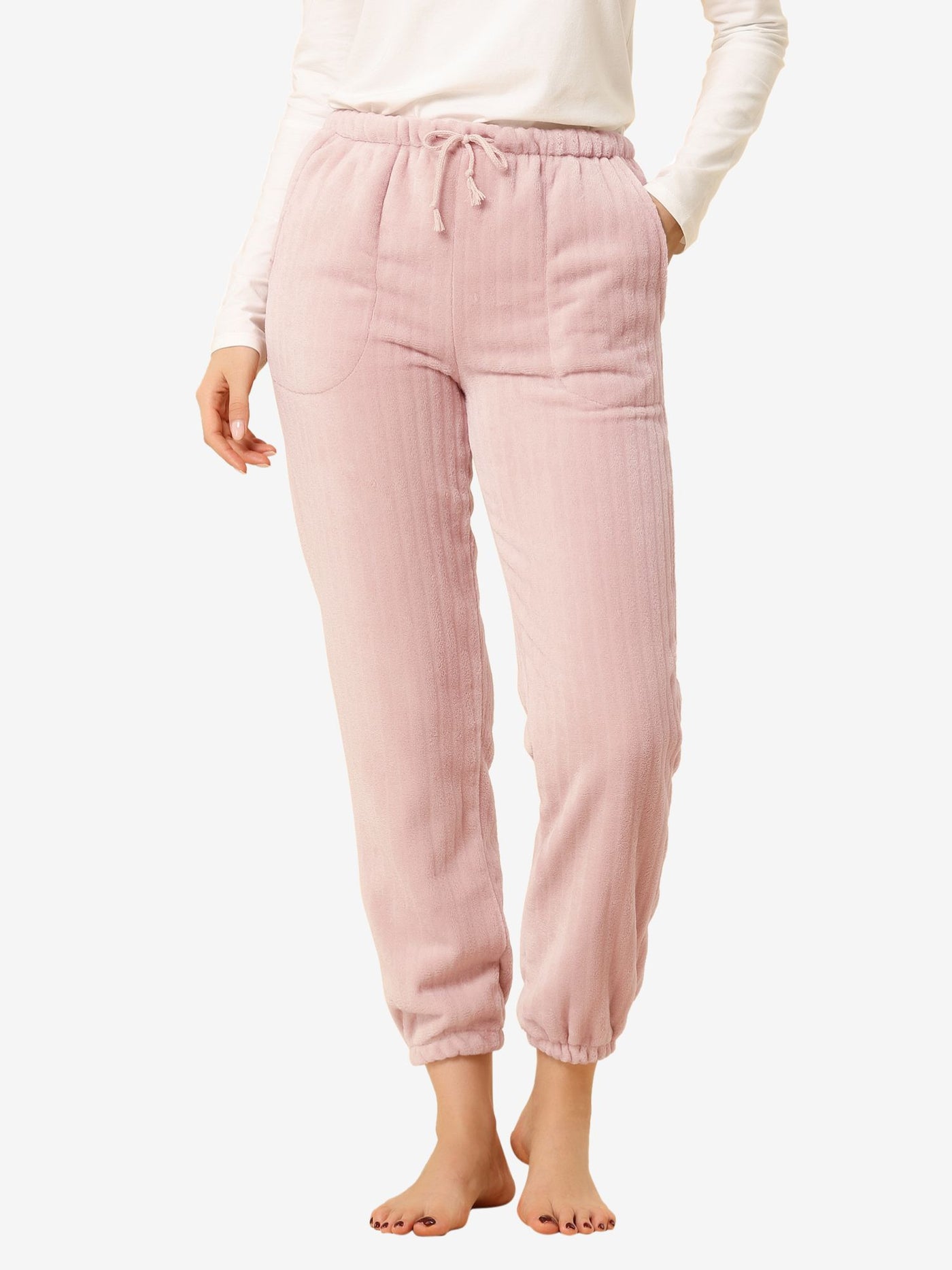 Allegra K Pajama Sleepwear Ankle Bottoms with Pockets Winter Lounge Pants
