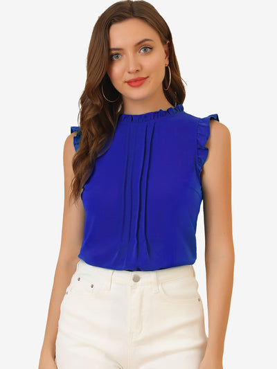 Ruffled Business Office 1950s Retro Sleeveless Work Blouses