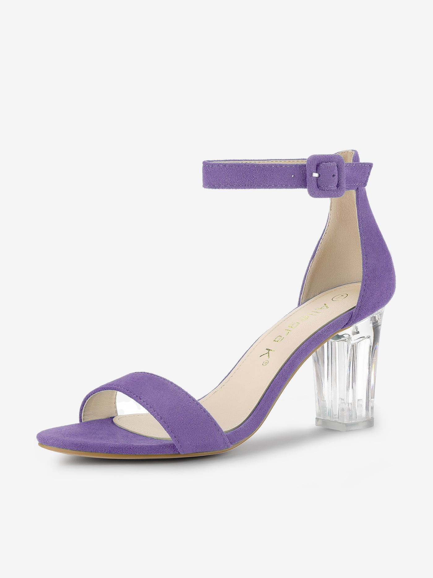 Allegra K Faux Suede Open Toe Ankle Strap Clear Chunky Heel Sandals