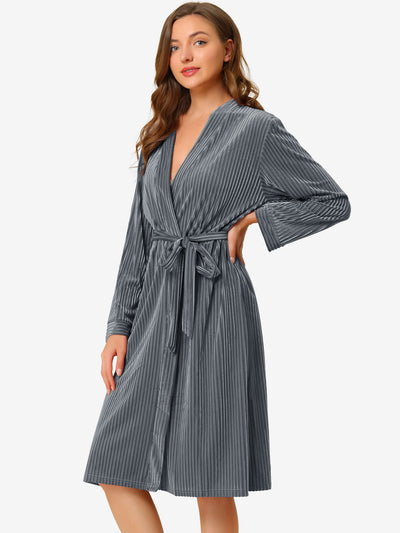 Velvet Bathrobe Soft Lounge Pajamas Sleepwear Tie Waist Flannel Robe