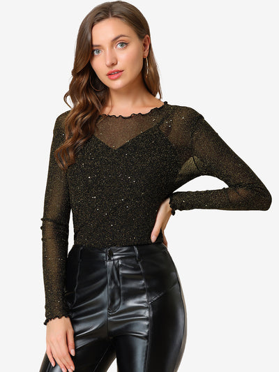 Long Sleeve Mesh Tops Spaghetti Strap Camisole Party Shirt