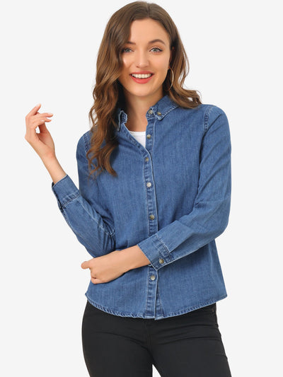 Classic Long Sleeve Button Down Casual Loose Denim Shirt