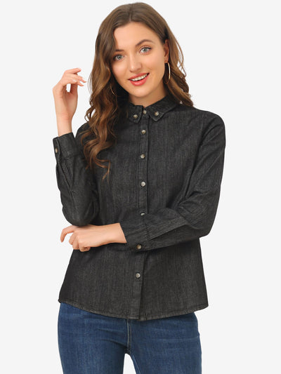 Classic Long Sleeve Button Down Casual Loose Denim Shirt