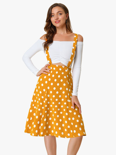 Vintage Suspender 1950s Polka Dots Flowy Midi Skirt