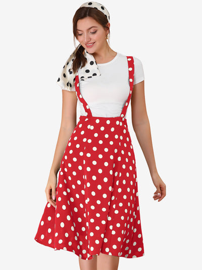 Vintage Suspender 1950s Polka Dots Flowy Midi Skirt