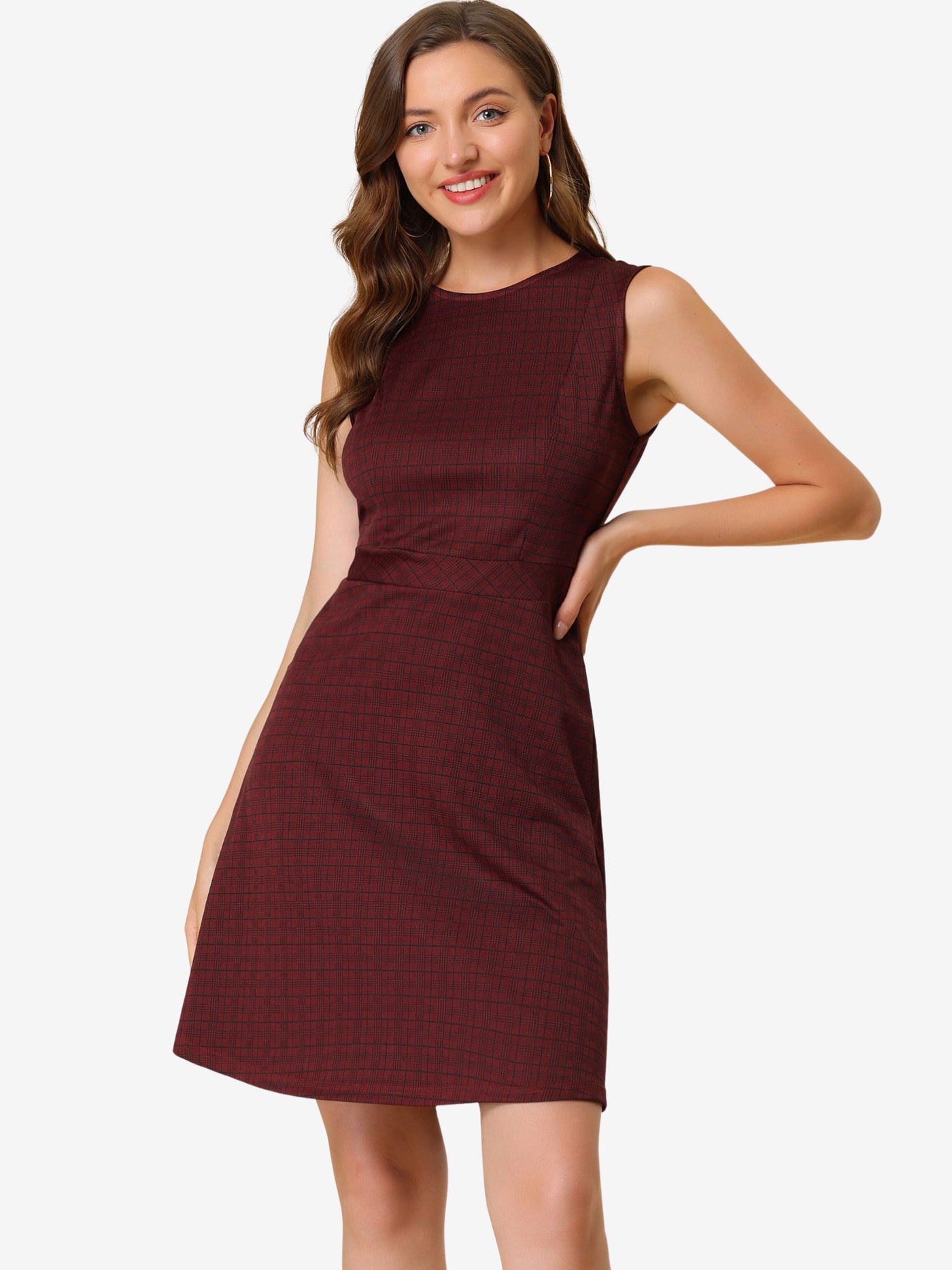 Allegra K Plaid Sleeveless Fit and Flare Houndstooth Work Dress