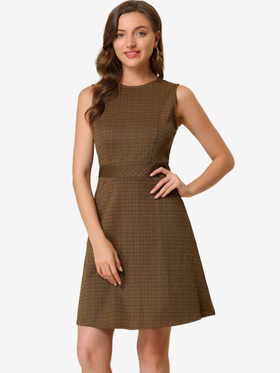 Plaid Sleeveless Fit and Flare Houndstooth Work Dress