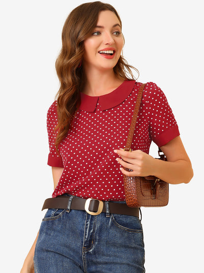 Peter Pan Collar Vintage Polka Dots Short Sleeves Blouse