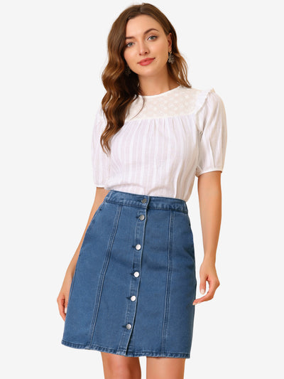 Casual Short Button Down Jeans Skirt