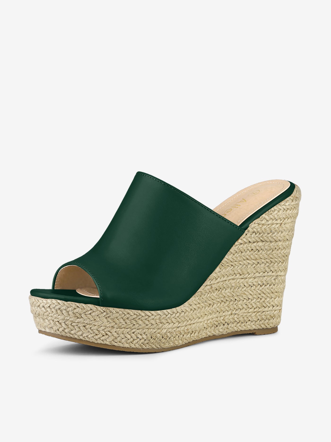 Allegra K PU Leather Open Toe Espadrille Wedge Platform Mules