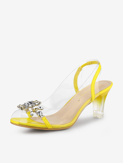 Clear Slingback Flower Rhinestone Peep Toe Heel Sandals