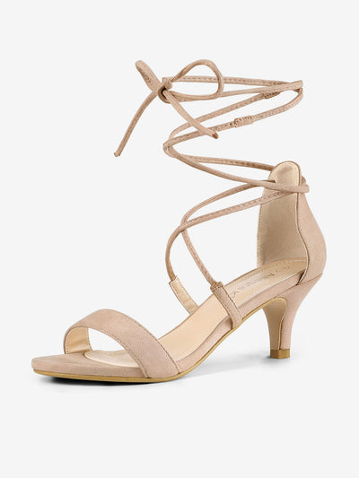 Kitten Heel Lace Up Open Toe Sandals