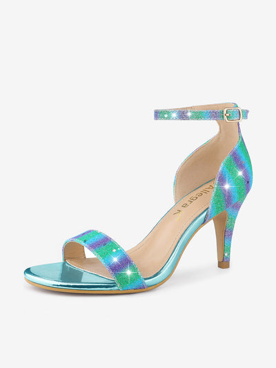 Glitter Ankle Strap Stiletto Heel Sandals