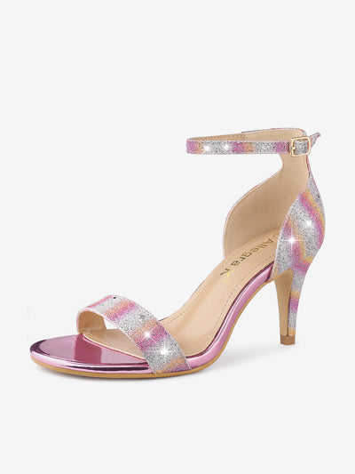 Glitter Ankle Strap Stiletto Heel Sandals