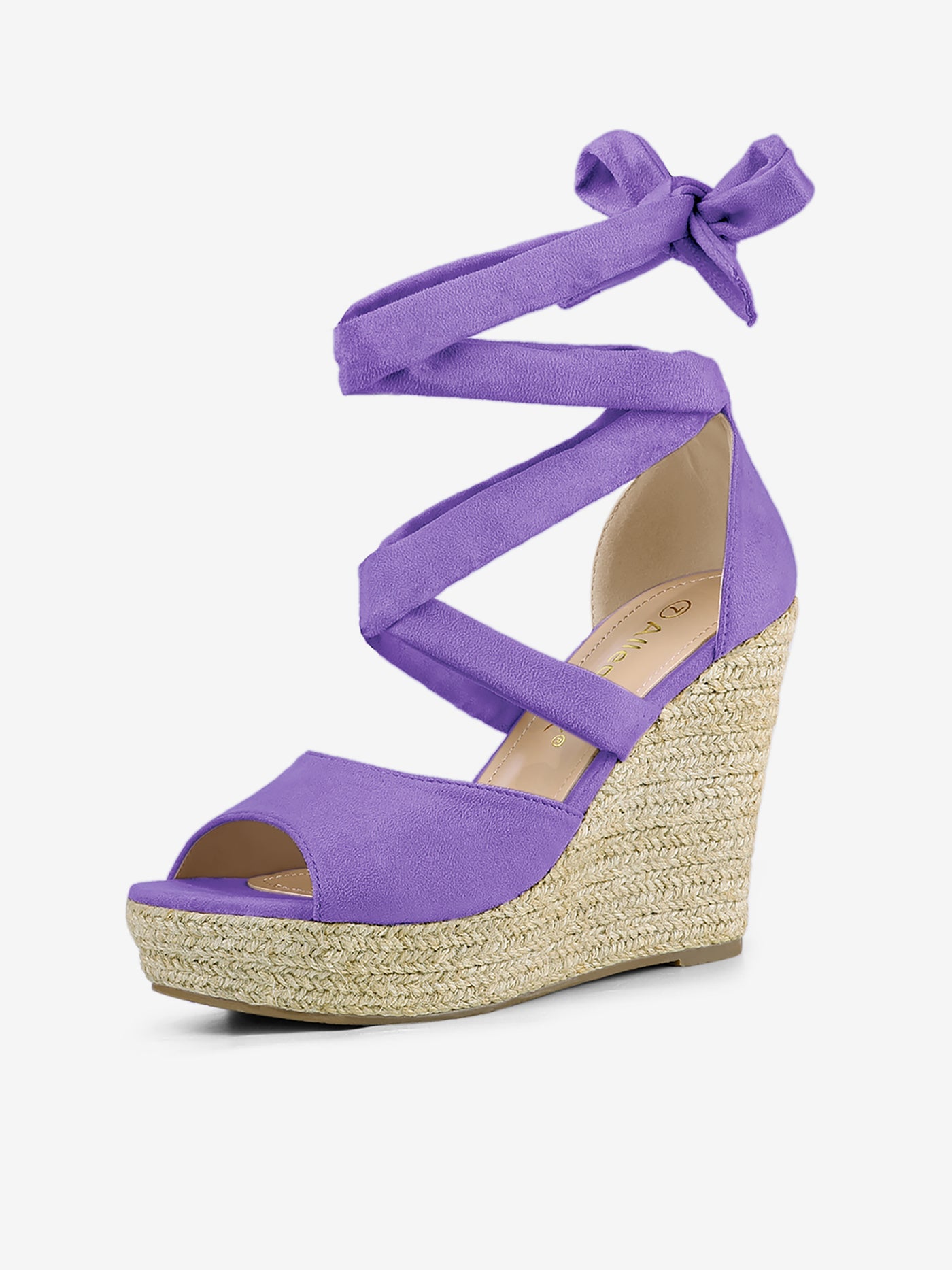 Allegra K Faux Suede Lace Up Espadrille Wedge Heel Sandals