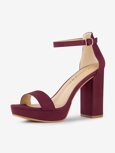 Faux Suede Ankle Strap Platform Chunky Heel Sandals