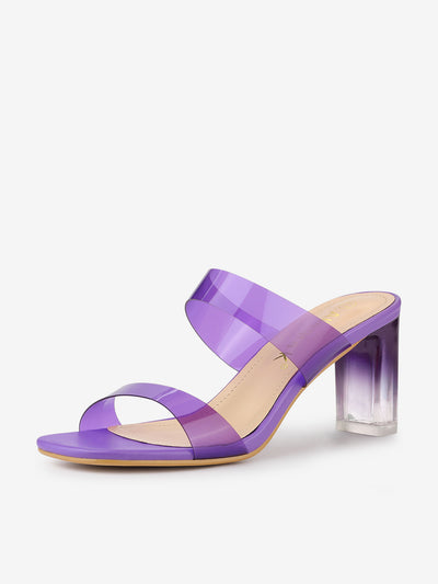 Summer Colorful Straps Open Toe Clear Chunky Heel Sandals