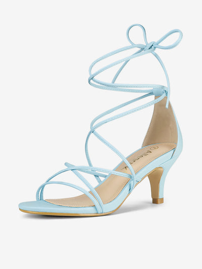 Synthetic Leather Strappy Kitten Heel Lace Up Sandals