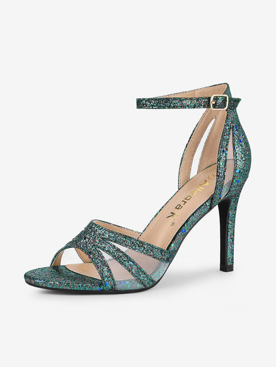 Glitter Ankle Strap Stiletto Heel Sandal