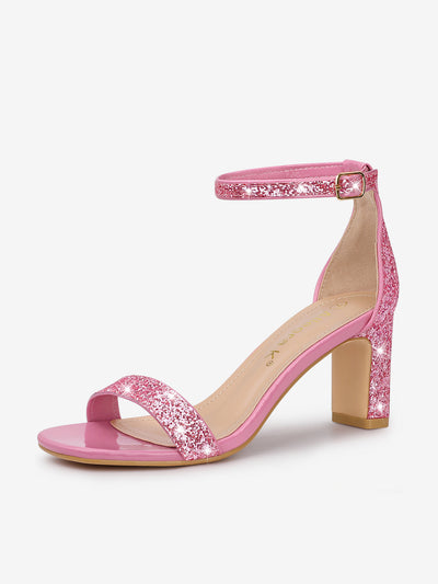 Glitter Ankle Strap Chunky Heel Sandal