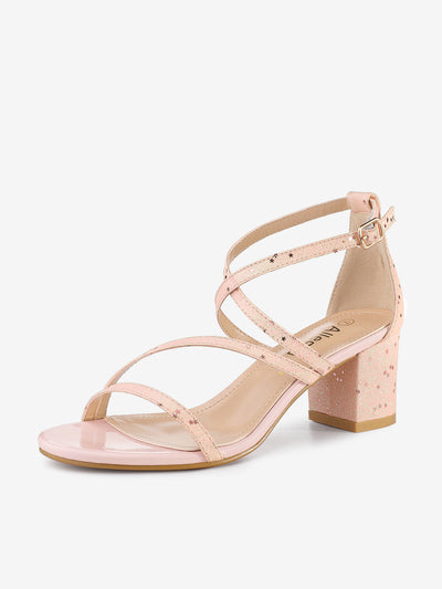 Glitter Crisscross Strap Chunky Heel Sandals