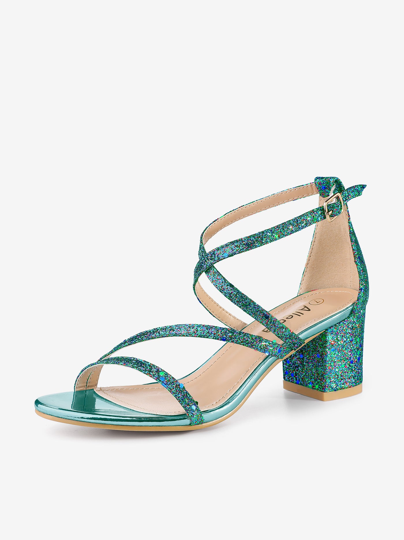 Allegra K Glitter Crisscross Strap Chunky Heel Sandals