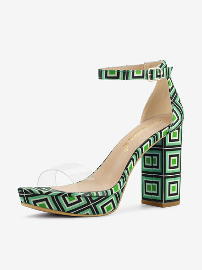 Printed Clear Platform Chunky Heel Sandals