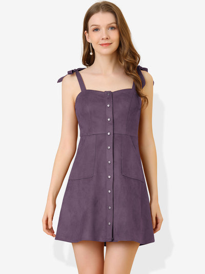 Casual Pinafore Overall Button Down Sleeveless Faux Suede Dress