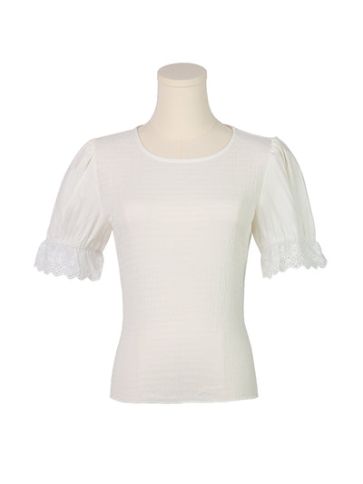Smocked Tops Round Neck Summer Ruffle Puff Sleeve Blouse