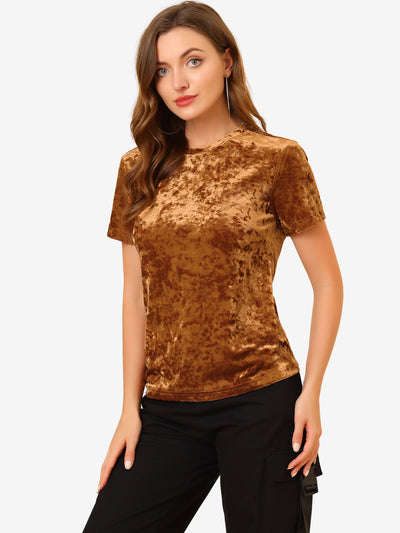 Velvet Top Crew Neck Short Sleeve Casual T-Shirt