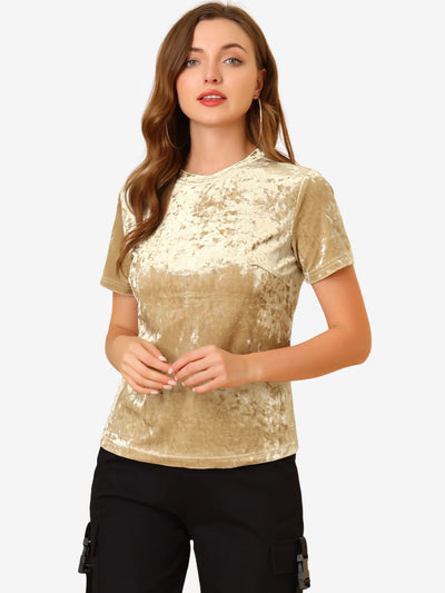 Velvet Top Crew Neck Short Sleeve Casual T-Shirt