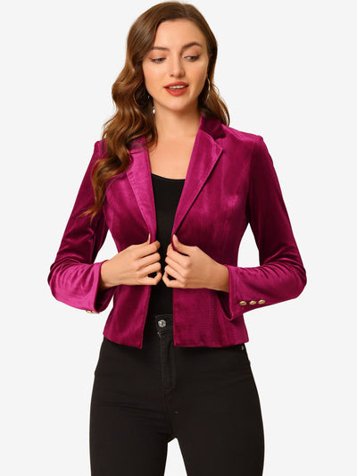 Single Button Velvet Lapel Business Crop Blazer Jacket