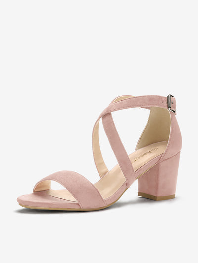 Faux Suede Crisscross Ankle Strap Block Heel Sandals