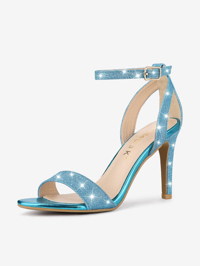 Glitter Ankle Strap Stiletto High Heel Sandals