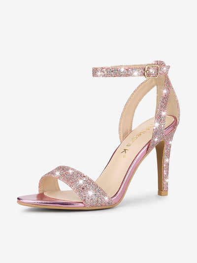 Glitter Ankle Strap Stiletto High Heel Sandals