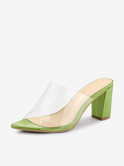 Clear Chunky Heel Slides Sandals Mules