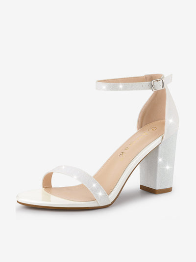 Glitter Ankle Strap Chunky Heel Sandals