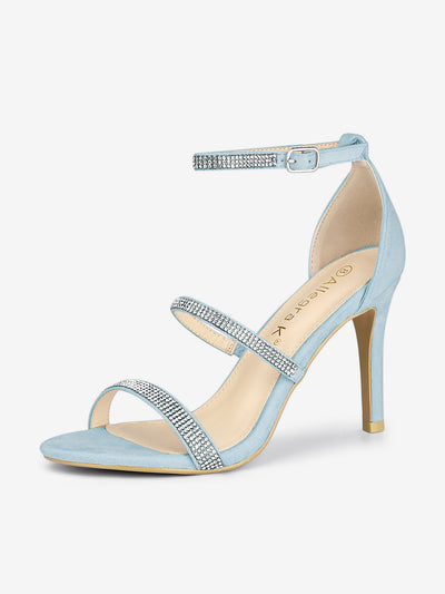 Faux Suede Strappy Ankle Strap Rhinestone Heel Sandals