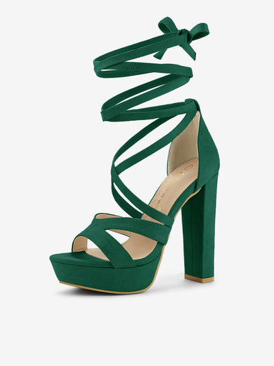 Lace Up Platform Chunky High Heel Sandals