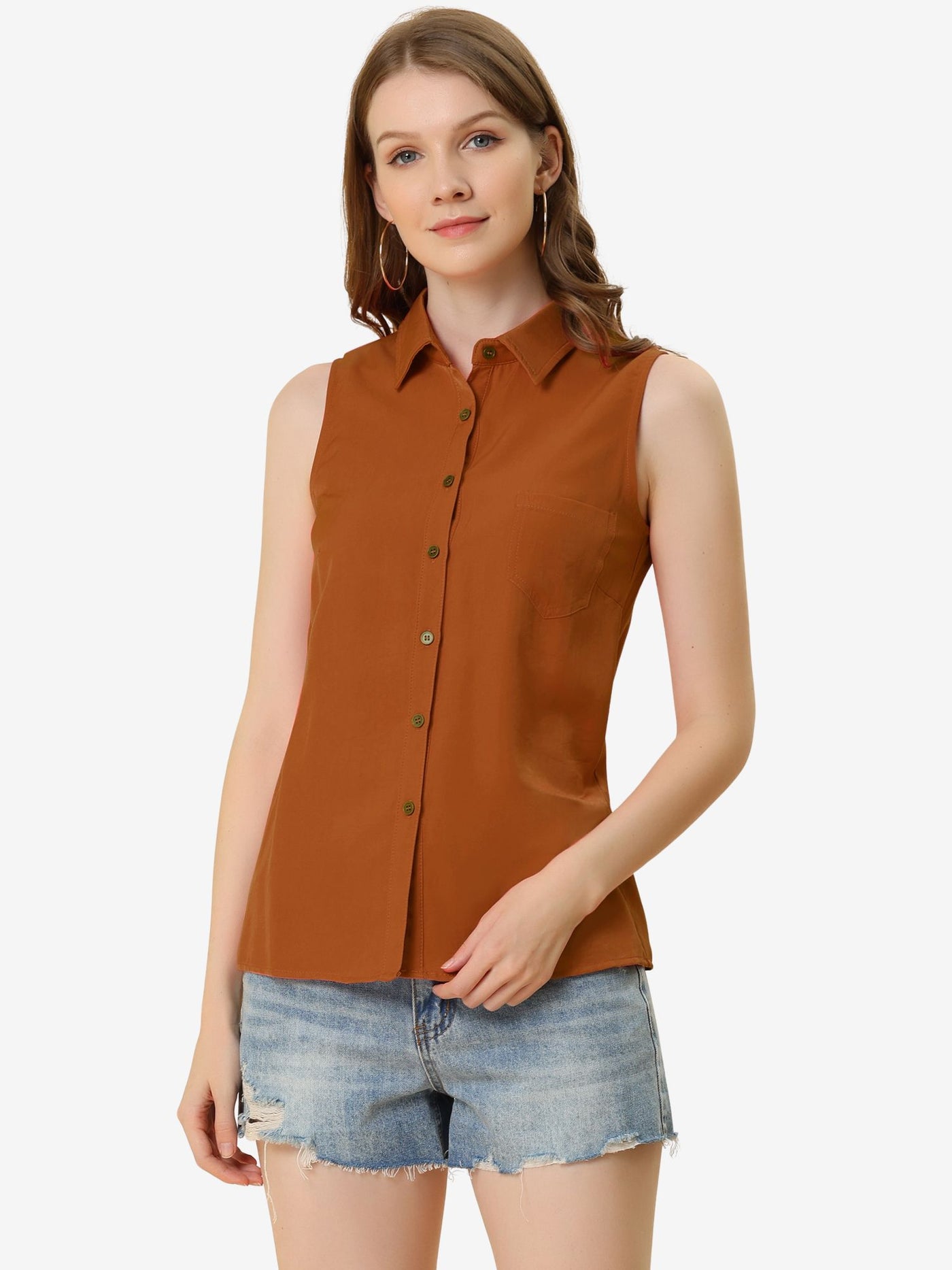 Allegra K Lapel Single Breasted Casual Office Sleeveless Shirt