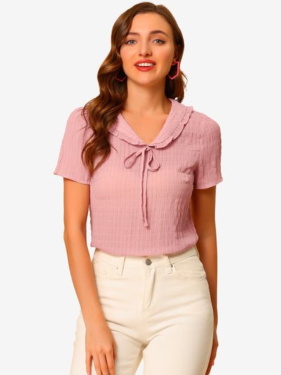 Peter Pan Collar Tops Tie Neck Ruffle Blouse