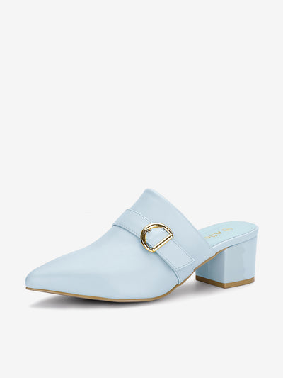 Pointed Toe Slip on Block Heel Sandals Mules