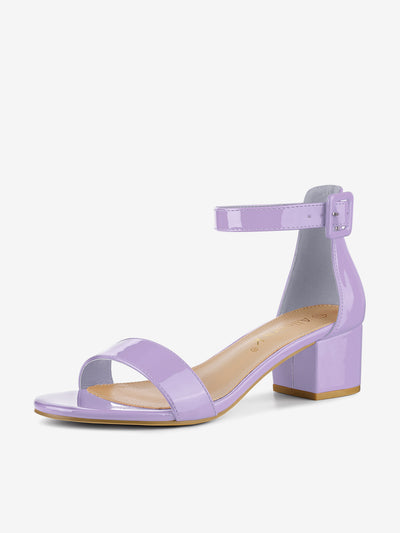 PU Open Toe Block Low Heel Ankle Strap Sandals