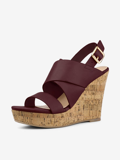 Solid Straps Wood Platform Wedge Slingback Sandals