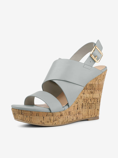 Solid Straps Wood Platform Wedge Slingback Sandals