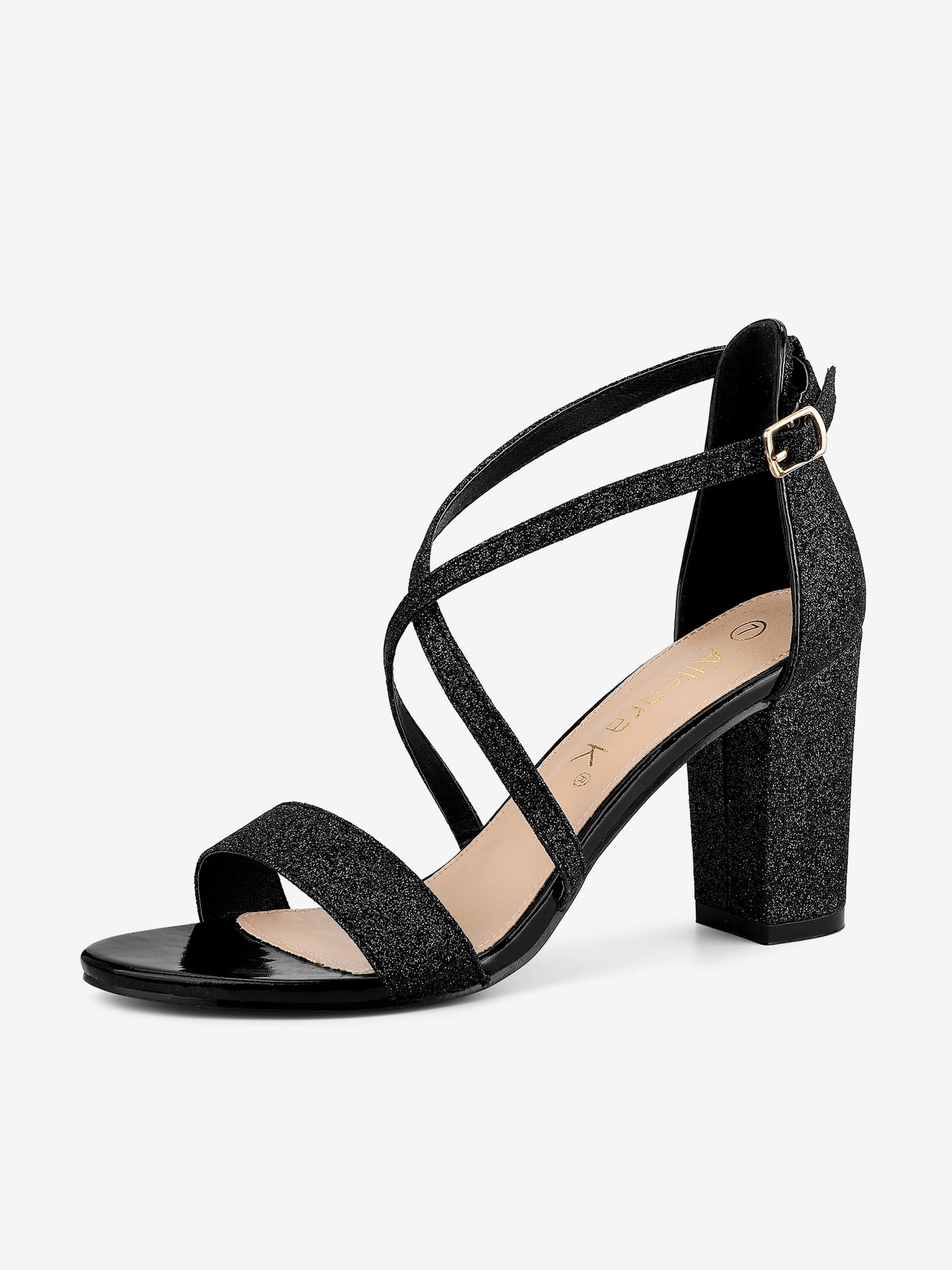 Allegra K Glitter Crisscross Strap Block Heel Sandals