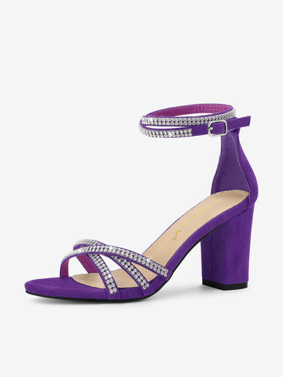 Rhinestones Strappy Chunky Heel Sandals